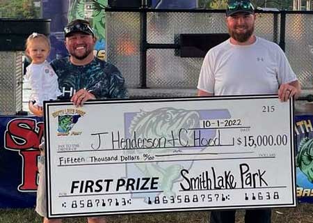 Jared Henderson and Chad Hood with $15,000 check